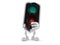 Green traffic light character holding retro joystick