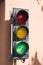 Green traffic light on wall intersection garage residential entrance