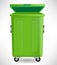 Green trash can with cap