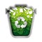 Green trash can with plastic garbage, vector paper cut illustration