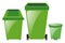 Green trashcans in three different sizes