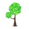 Green tree with brush textured crown, illustration on white background.