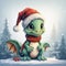 green tree dragon. cartoon christmas illustration.