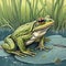 Green Tree Frog on Lily Pad in Pond