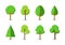 Green tree icon set on white background, Flat forest vector collection, isolated draw nature illustration