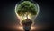 Green tree inside light bulb, altenative energy concept. Generative AI