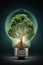 Green tree inside light bulb, altenative energy concept. Generative AI