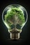 Green tree inside light bulb, altenative energy concept. Generative AI