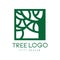 Green tree logo original design, green eco square badge, abstract organic element vector illustration