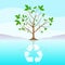 Green Tree Recycle Flat Eco Icon Blue Sky Clouds