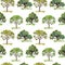 Green trees. Outdoor ecology background. Repeating pattern. Watercolor