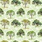 Green trees. Park, forest pattern. Repeating background with leaves. Water color