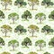 Green trees. Park, forest repeating pattern. Background with green leaves. Watercolor