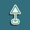 Green Triangle warning blank icon isolated on green background. Traffic rules and safe driving. Long shadow style