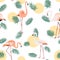 Green tropical leaves pink flamingo sun moon round