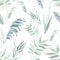 Green tropical palm leaves seamless watercolor pattern on the wight background.Trendy summer print