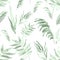 Green tropical palm leaves seamless watercolor pattern on the wight background.Trendy summer print