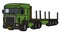 Green truck with a flat semitrailer
