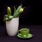 Green tulips and coffee