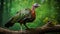 Green Turkey On Wood Branch: A Photographic Style