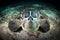 A green Turtle - Chelonia mydas with sun rays