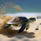 The green turtle trudged on the sandy beach AI