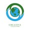 green two-handed circular globe concept of protecting planet Earth icon logo