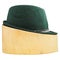Green tyrolean felt hat on linden wood block