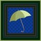 Green umbrella on geometric ornament  background. Print for handkerchief, napkin, pillowcase
