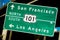 A green US 101 North/South highway sign