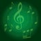 Green vector background with spiral music staff and gradient