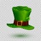 Green vector soft leprechaun hat in cartoon style on transparency grid