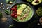 Green vegan breakfast meal in bowl, dieting, vegan food concept