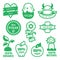 Green vegan, cruelty free, natural and organic products stickers and icons in vector