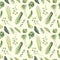 Green vegetable organic food seamless pattern with cabbage parsley peas watercolor illustration.