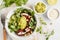 Green vegetable vegan salad with beets meatballs, Guacamole and