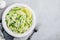Green vegetarian pasta. Spiralized zucchini noodles with mint, lemon and parmesan cheese