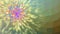 Green video background with multicolored light particles. Small colorful points are radiated from the left side the