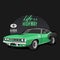 Green vintage car, custom and retro car vintage, life is a highway