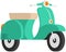 Green vintage scooter, vector illustration, urban life, ride motorbike in city fast delivery service