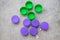 Green and violet plastic bottle caps