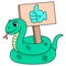 Green viper carrying a social media thumb up board, doodle icon image kawaii
