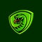 Green viper snake sport mascot logo design icon with emblem badge shield in modern Illustration Vector.