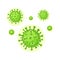 Green virus cells. Viruses in infected organism, viral disease epidemic. Corona, influenza viruses. Vector illustration