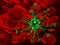 Green virus inside in red cells - 3D illustration