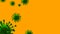 Green virus strain models of coronavirus or the other virus isolated on the yellow background with copy space. Virus