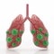 Green viruses around human lungs. 3D illustration