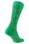 Green volumetric sock with santa claus stick patterns, reverse side, on a white background