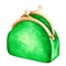 Green wallet on a clip. St. Patrick's Day. Watercolor illustration. Isolated on a white background