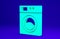 Green Washer icon isolated on blue background. Washing machine icon. Clothes washer - laundry machine. Home appliance